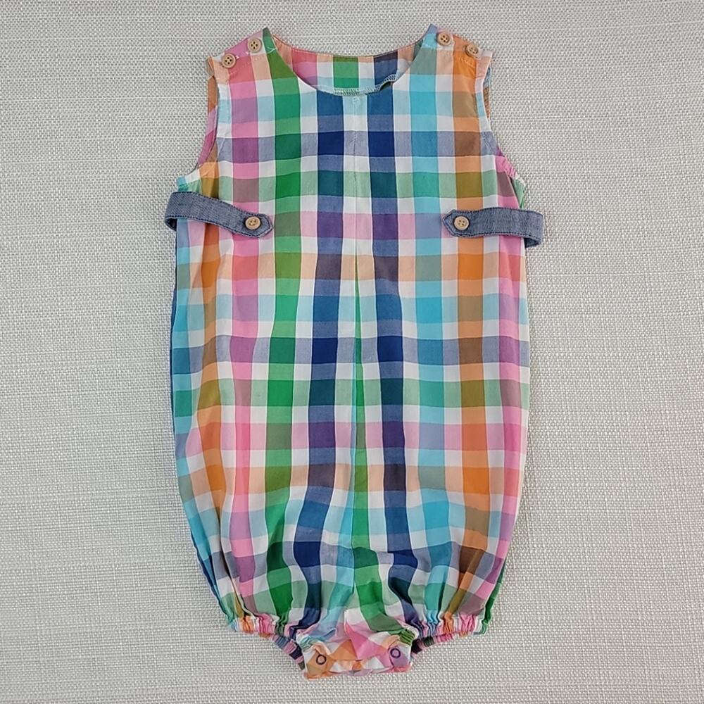 Egg by Susan Lazar‎ Trevor romper plaid cotton 18M